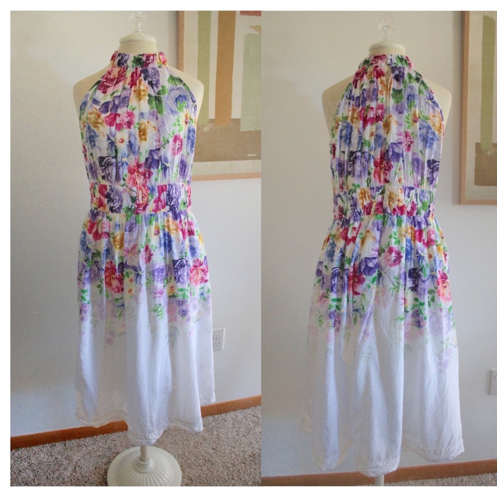 Boston Proper Halter Floral Midi Dress 12 Preowned